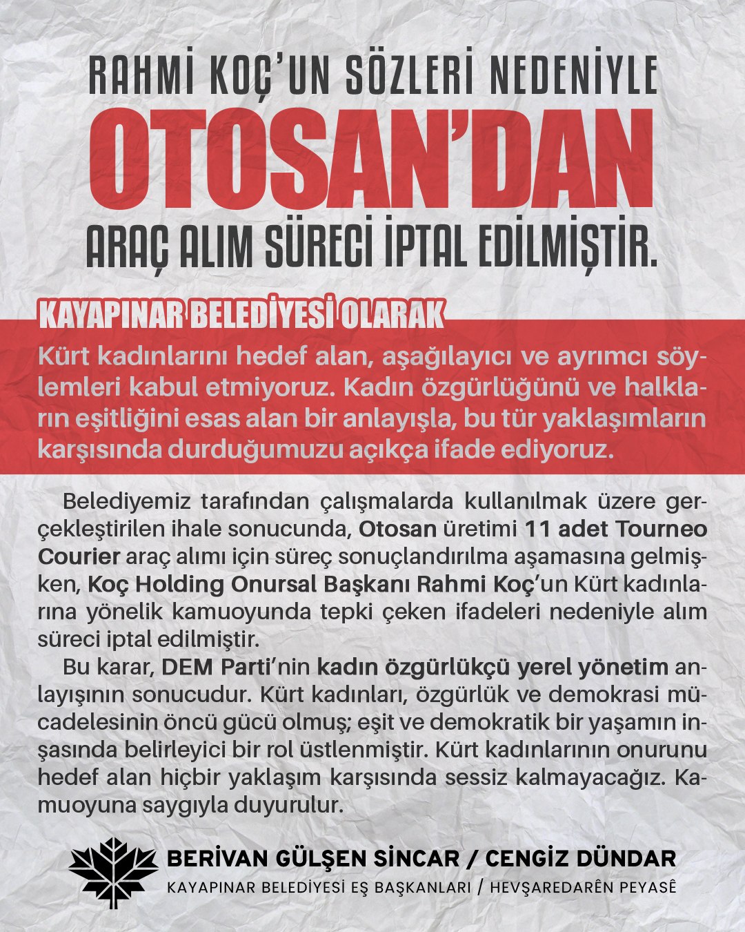 Rahmi Koç’un sözleri nedeniyle Otosan’dan araç alım süreci iptal edilmiştir